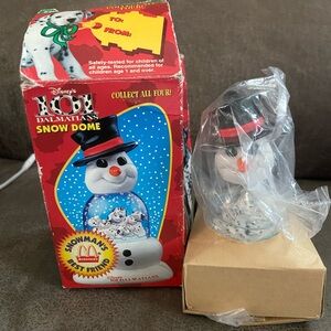 Vintage 1996 Disney  101 Dalmatians Snow Dome with Snowman - Red and Blue